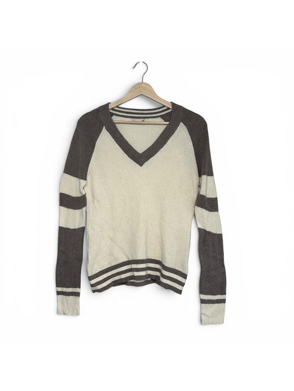 Faherty Throwback Waffle Knit V Neck Neutral Sweater